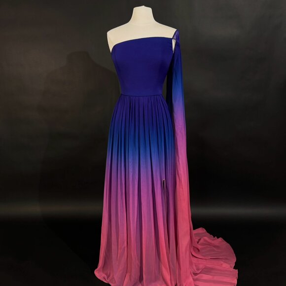 Brand New US 6 Georges Hobeika Ombré Chiffon Evening Dress - Picture 2 of 8
